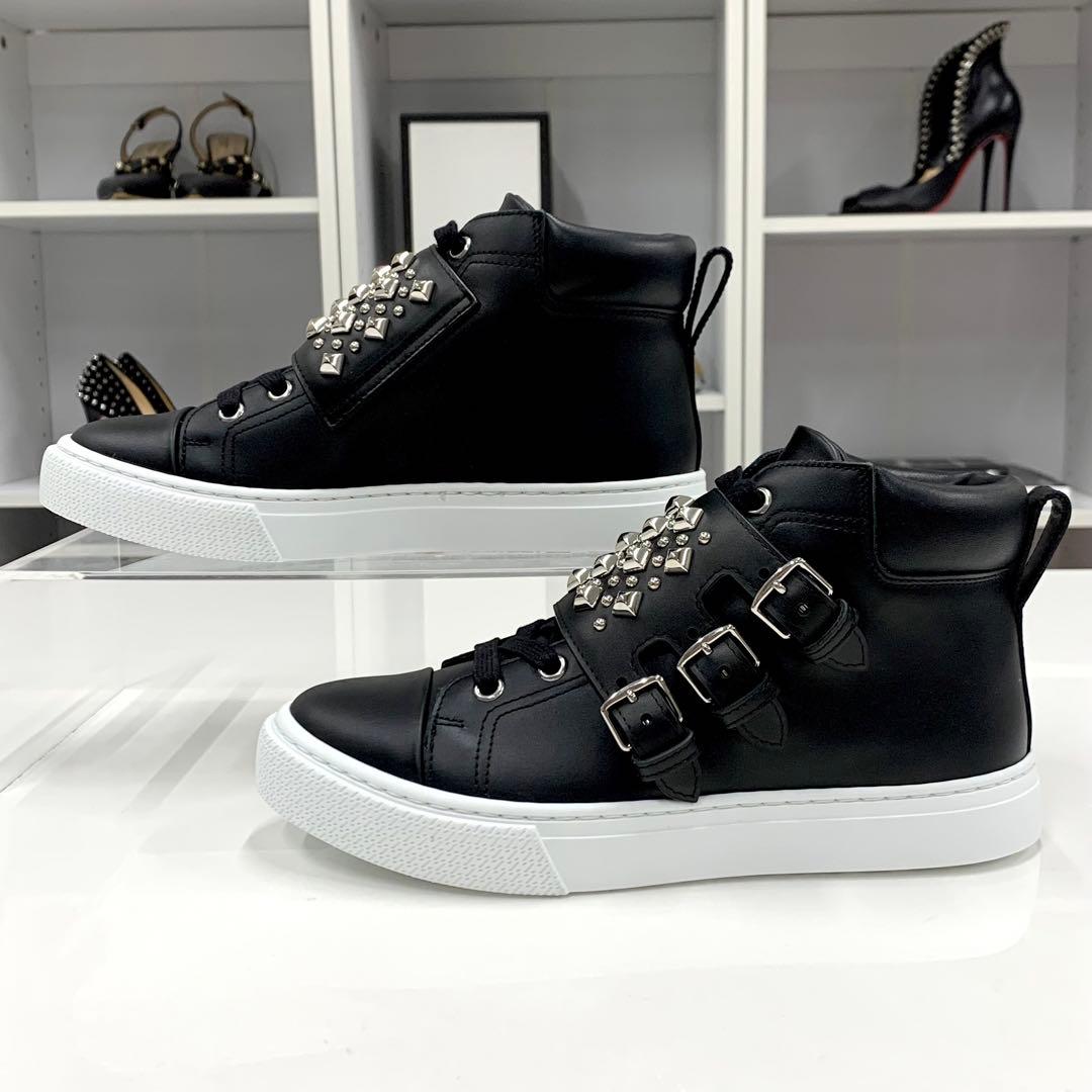 Unused Hermes Hanky ​​leather Studded High Cut Sneakers Black