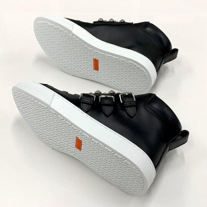 Unused Hermes Hanky ​​leather Studded High Cut Sneakers Black