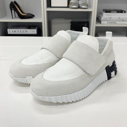Hermes H Suede Fabric Velcro Sneakers White