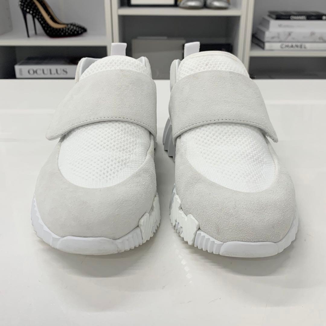 Hermes H Suede Fabric Velcro Sneakers White