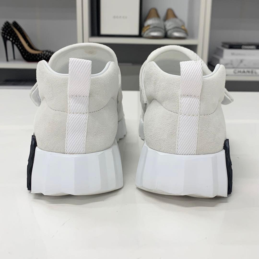 Hermes H Suede Fabric Velcro Sneakers White