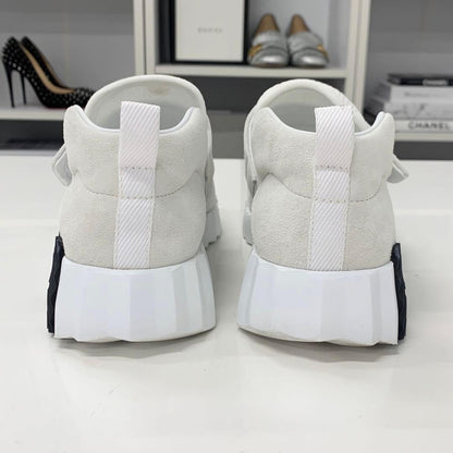 Hermes H Suede Fabric Velcro Sneakers White