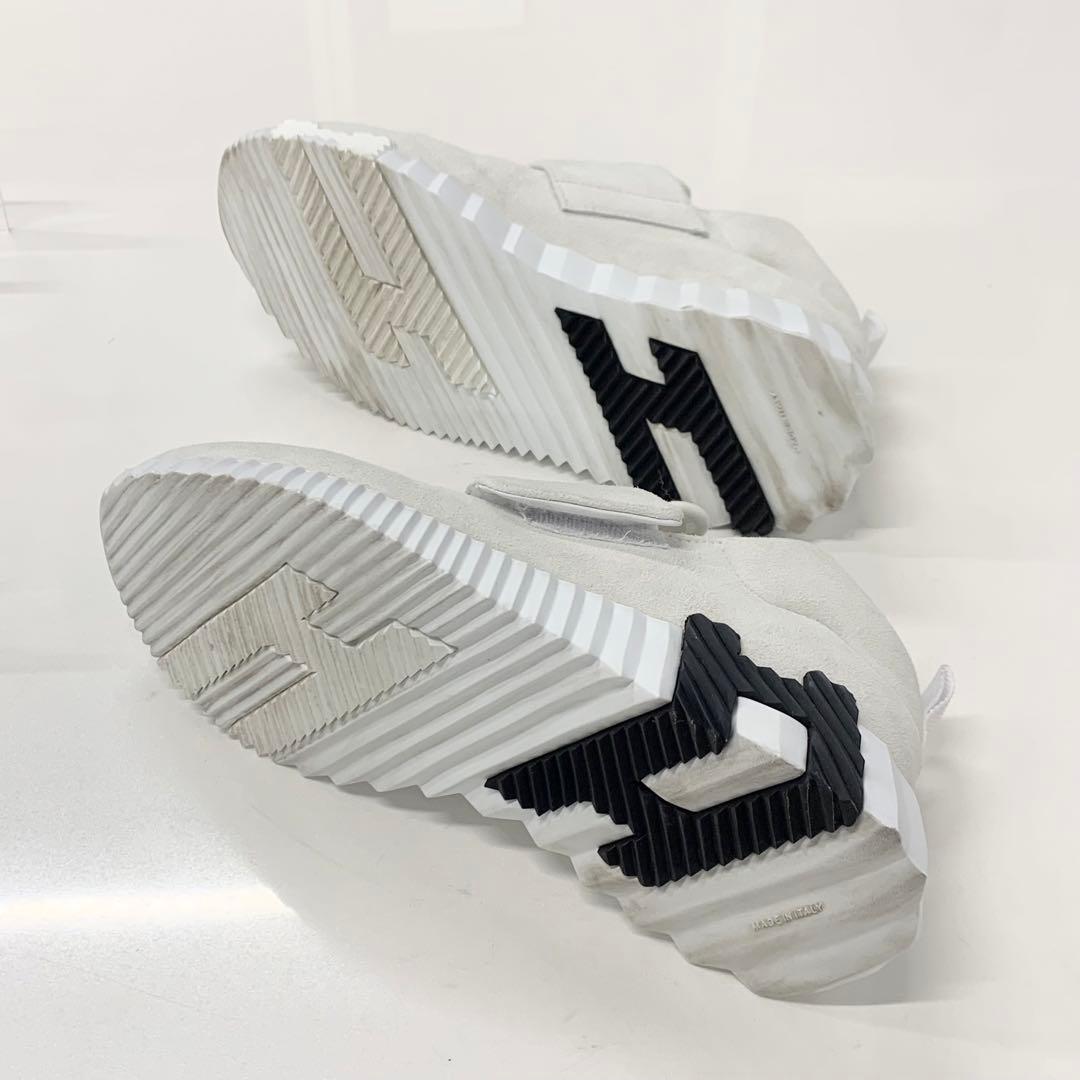 Hermes H Suede Fabric Velcro Sneakers White