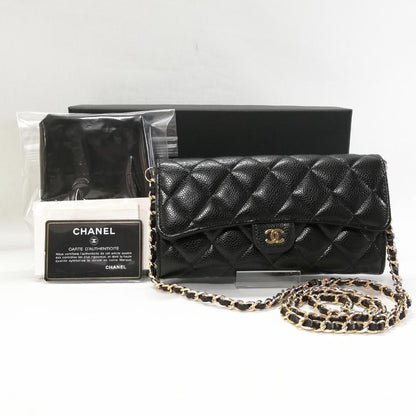 Chanel Caviar Leather Quilted Wallet Black Gold