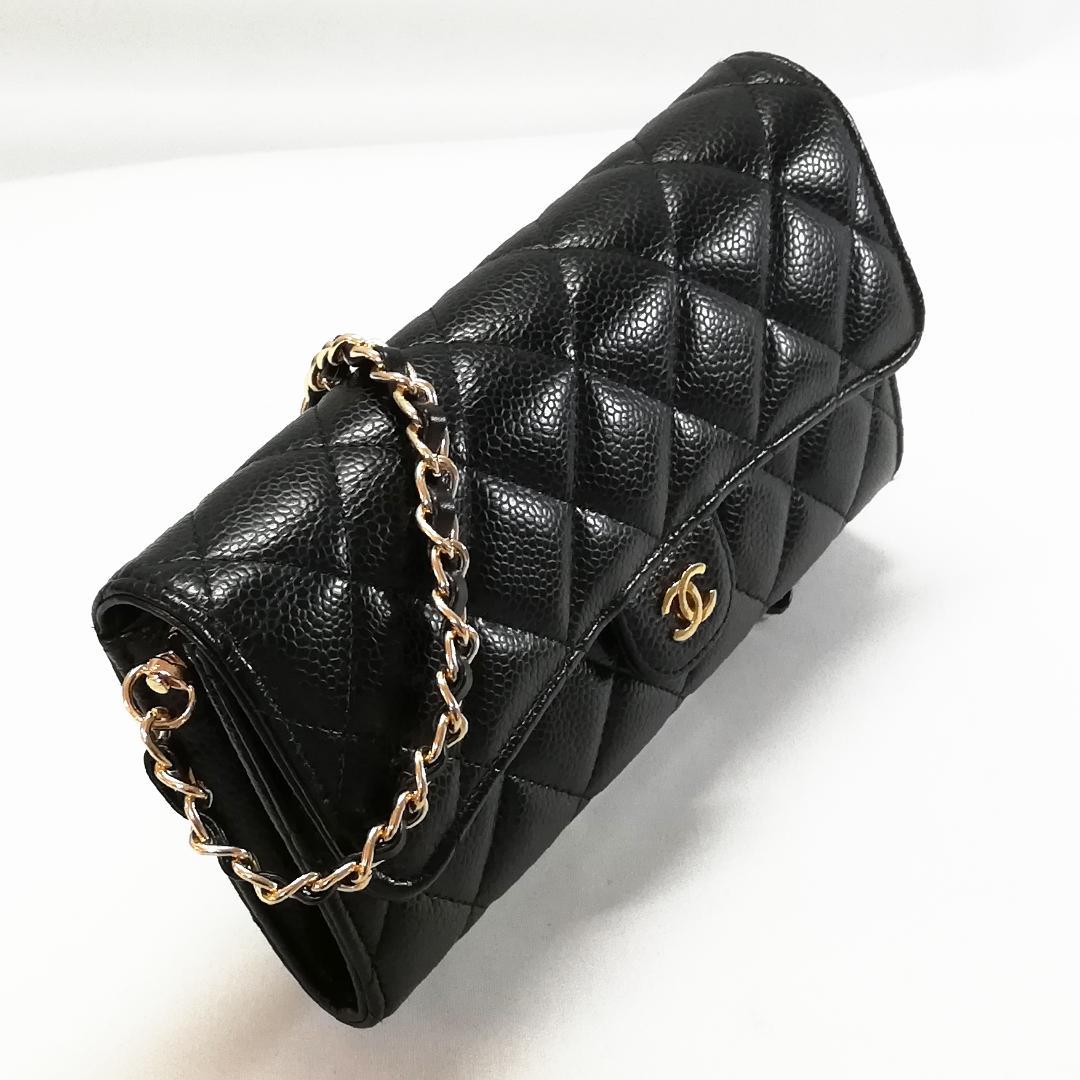 Chanel Caviar Leather Quilted Wallet Black Gold — view 2