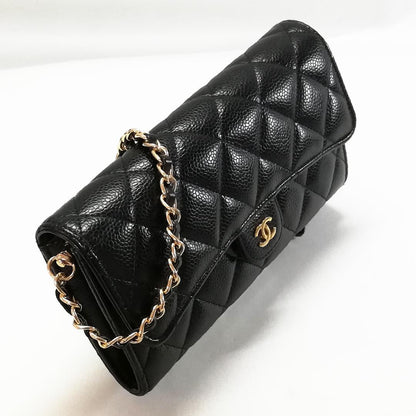 Chanel Caviar Leather Quilted Wallet Black Gold — view 2