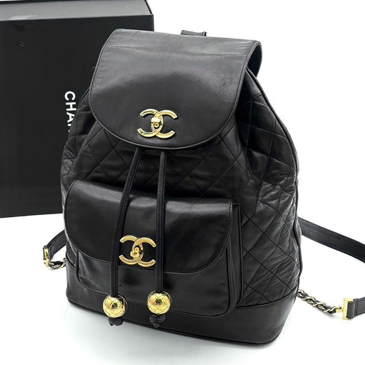Chanel Quilted CC Logo Backpack Black Lambskin