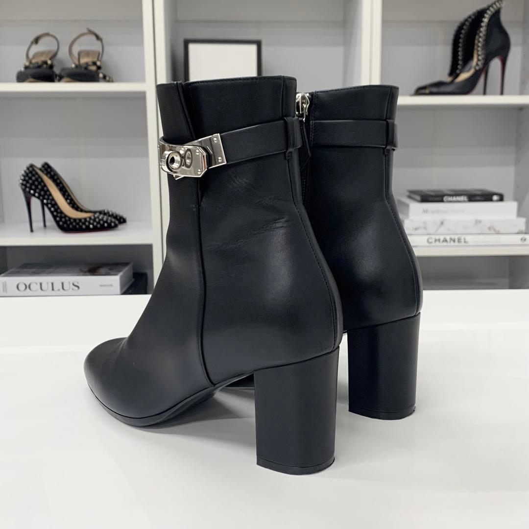 Hermes Saint Germain Kelly Leather Short Boots Black — view 5