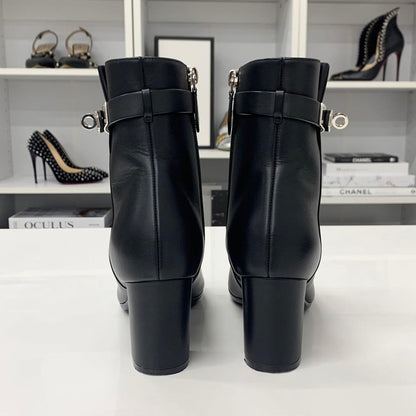 Hermes Saint Germain Kelly Leather Short Boots Black — view 6