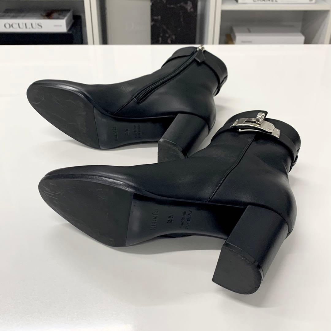 Hermes Saint Germain Kelly Leather Short Boots Black — view 7