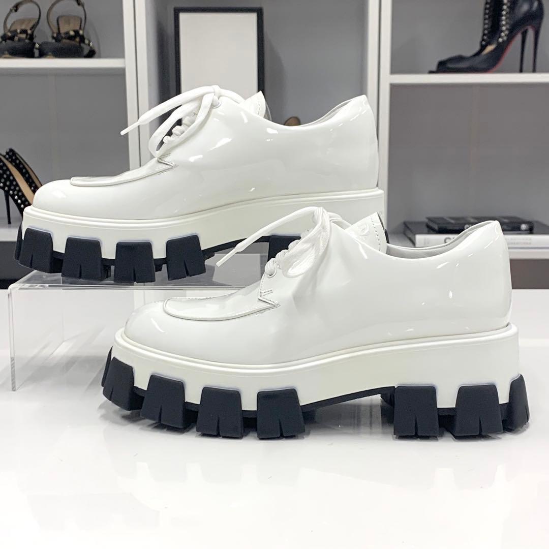 Prada Patent Platform Lace Up Shoes White