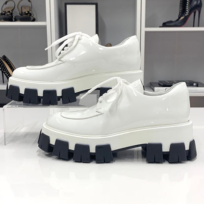 Prada Patent Platform Lace Up Shoes White