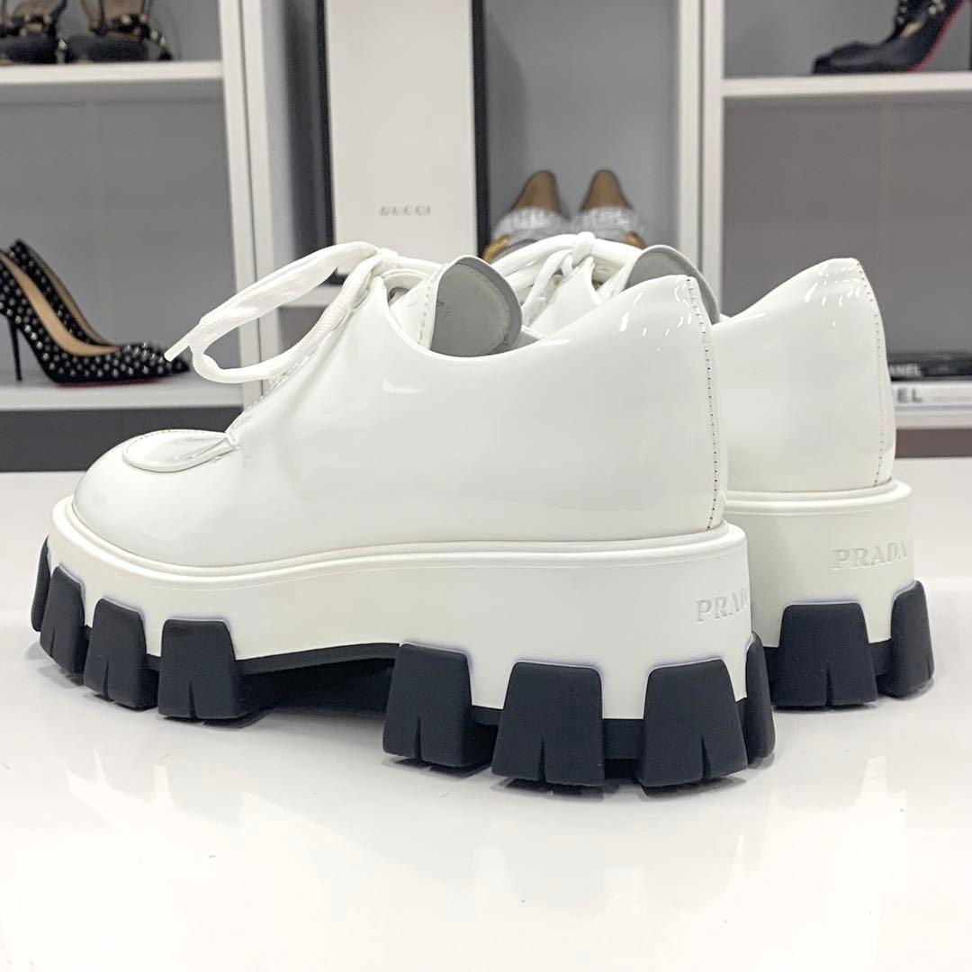 Prada Patent Platform Lace Up Shoes White