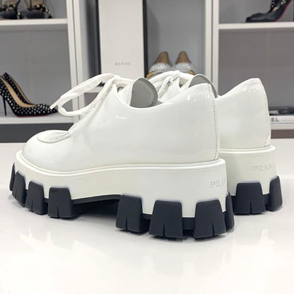 Prada Patent Platform Lace Up Shoes White