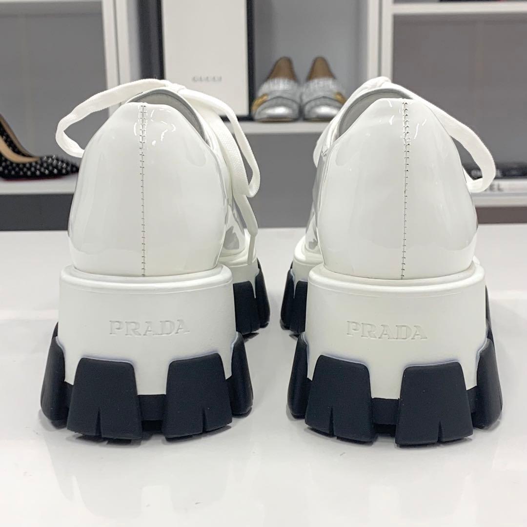 Prada Patent Platform Lace Up Shoes White