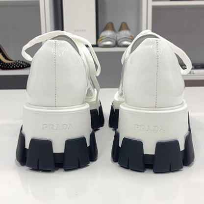 Prada Patent Platform Lace Up Shoes White