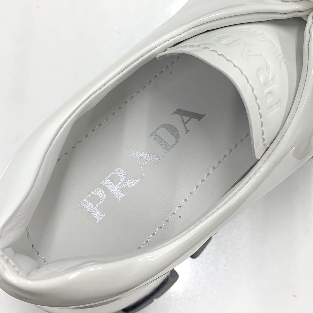 Prada Patent Platform Lace Up Shoes White