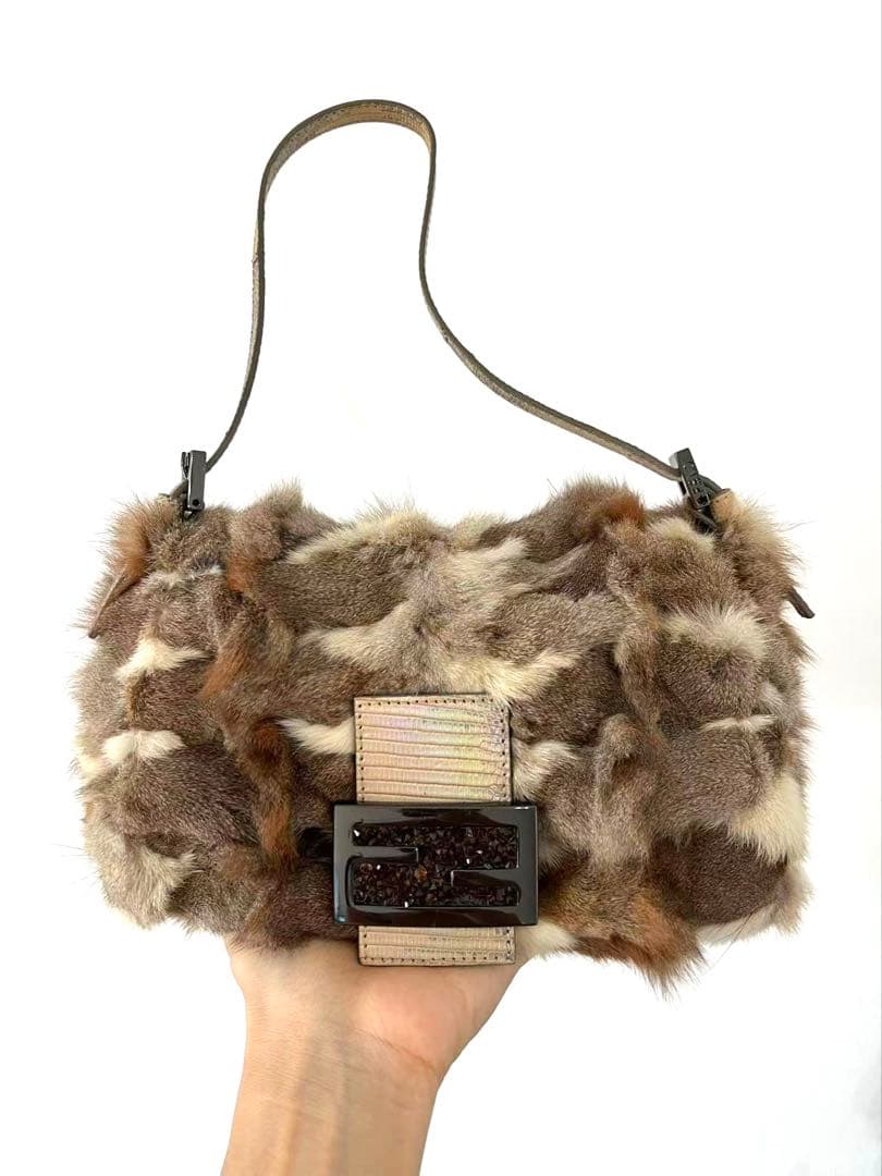 Fendi Mama Baguette Rabbit Fur Shoulder Bag