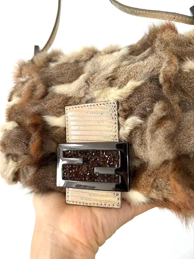 Fendi Mama Baguette Rabbit Fur Shoulder Bag — view 2