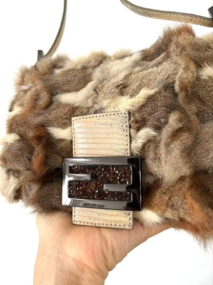 Fendi Mama Baguette Rabbit Fur Shoulder Bag — view 2