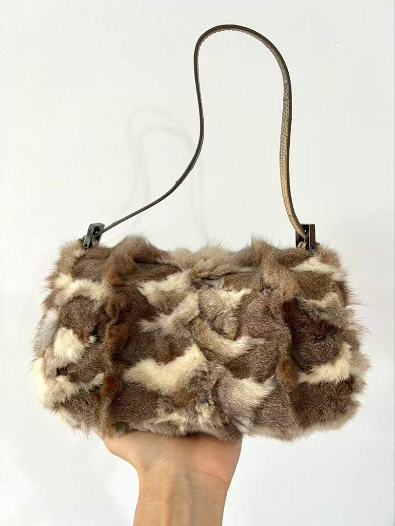 Fendi Mama Baguette Rabbit Fur Shoulder Bag — view 3