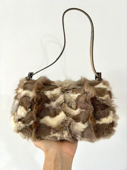 Fendi Mama Baguette Rabbit Fur Shoulder Bag — view 3