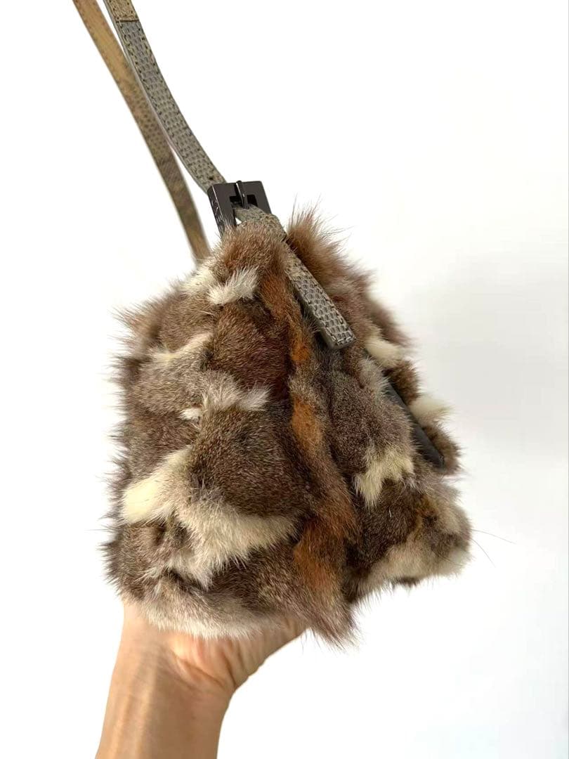 Fendi Mama Baguette Rabbit Fur Shoulder Bag — view 4