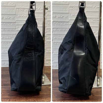 Prada Nylon Leather Shoulder Bag Silver Black