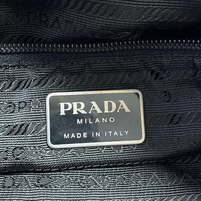 Prada Nylon Leather Shoulder Bag Silver Black