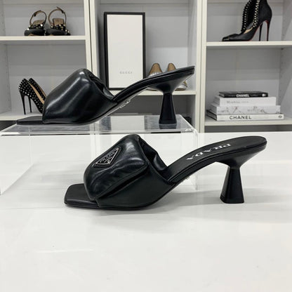 Prada Triangle Logo Padded Nappa Leather Sandals Black — view 2