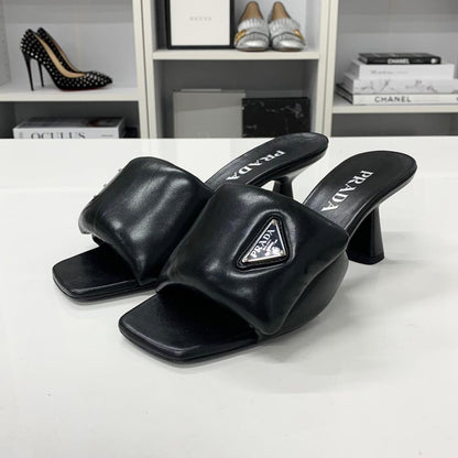 Prada Triangle Logo Padded Nappa Leather Sandals Black — view 3
