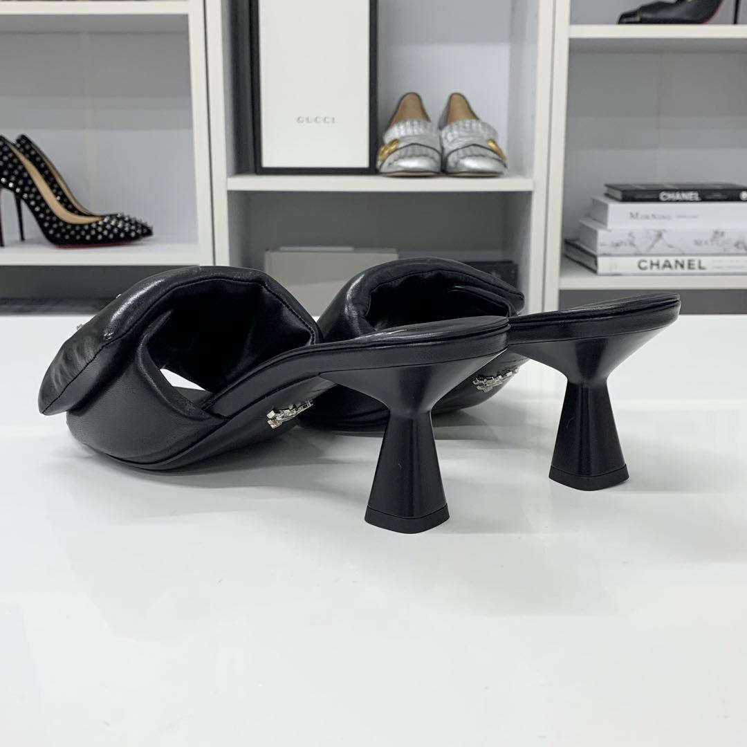 Prada Triangle Logo Padded Nappa Leather Sandals Black — view 5