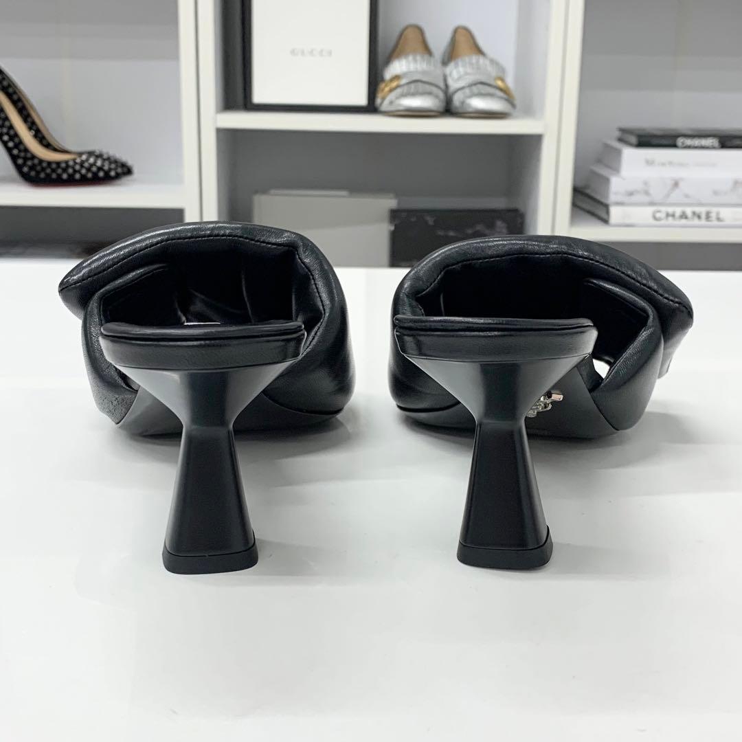 Prada Triangle Logo Padded Nappa Leather Sandals Black — view 6
