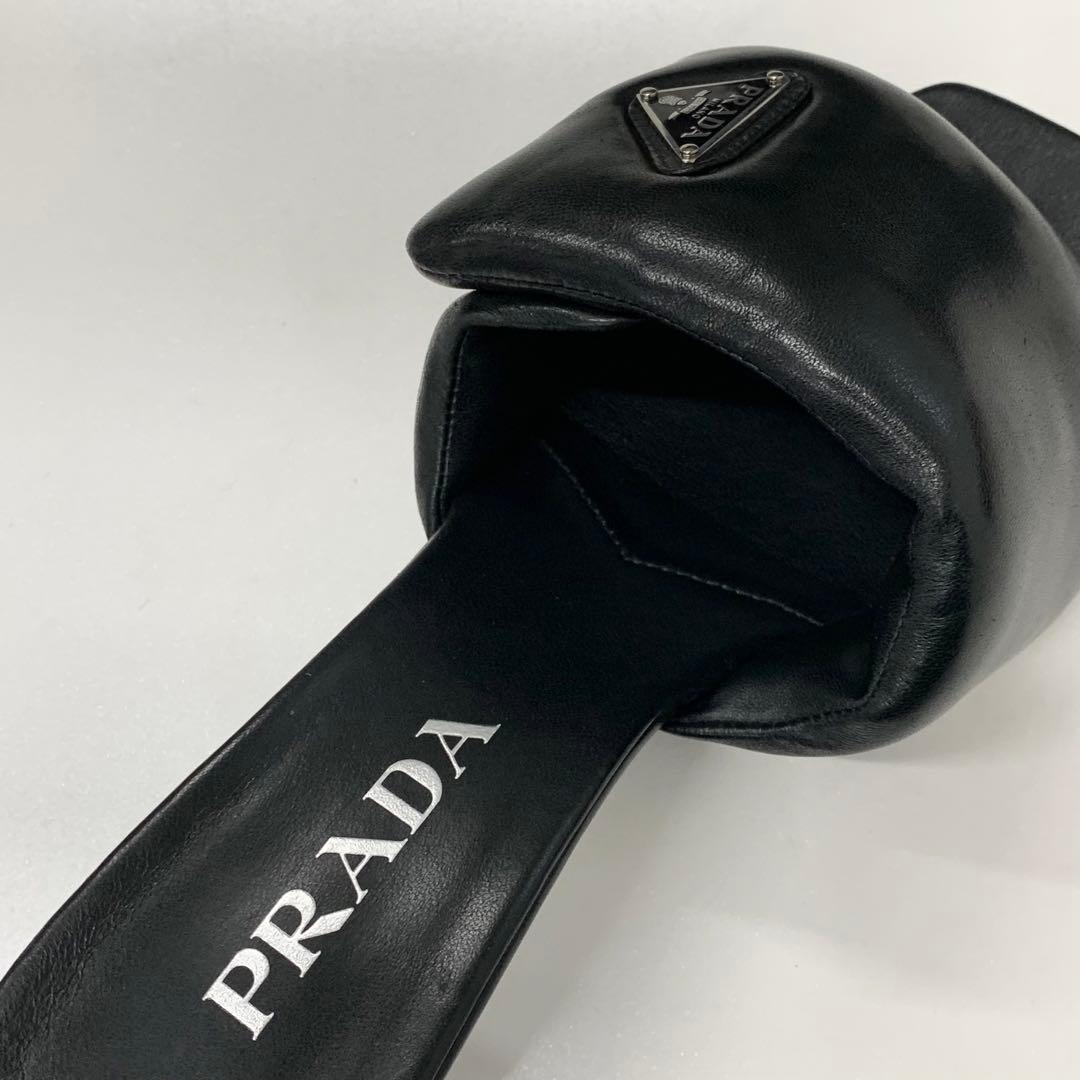 Prada Triangle Logo Padded Nappa Leather Sandals Black — view 8