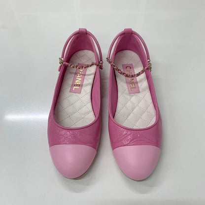 Chanel CC Logo Camellia Leather Chain Strap Flat Shoes — view 2