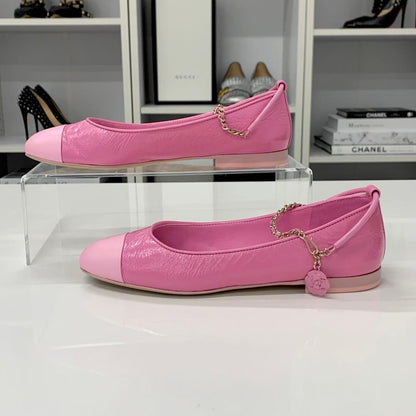 Chanel CC Logo Camellia Leather Chain Strap Flat Shoes — view 3