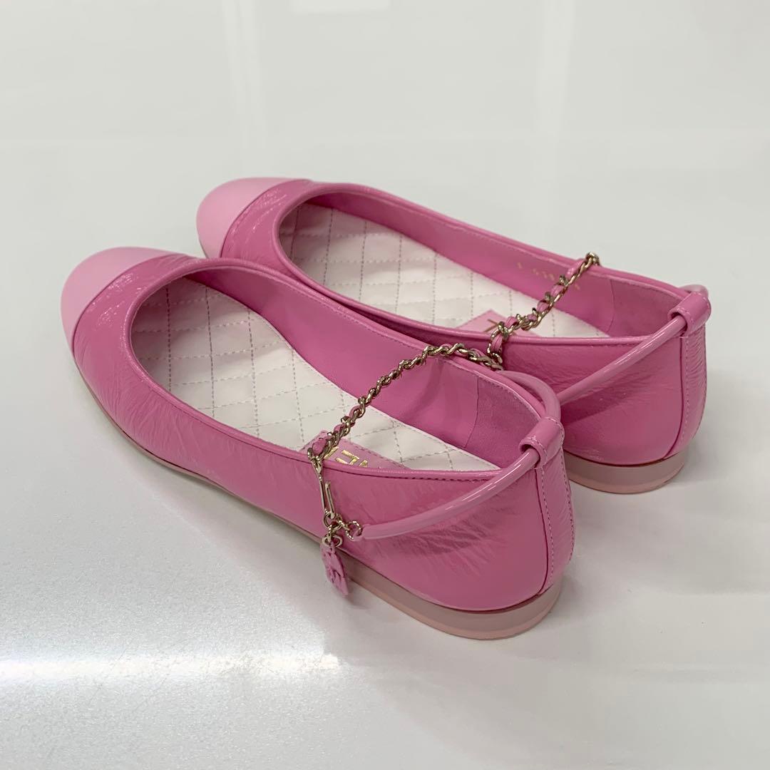 Chanel CC Logo Camellia Leather Chain Strap Flat Shoes — view 4