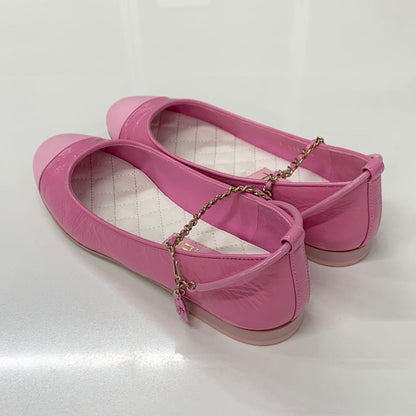 Chanel CC Logo Camellia Leather Chain Strap Flat Shoes — view 4