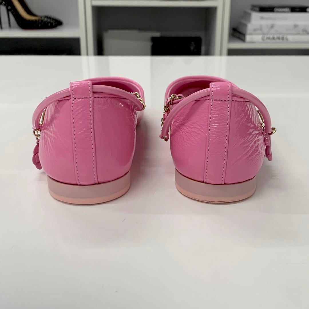 Chanel CC Logo Camellia Leather Chain Strap Flat Shoes — view 5