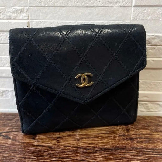 Chanel Bicolor Quilted Lambskin Bifold Wallet CC Logo Black