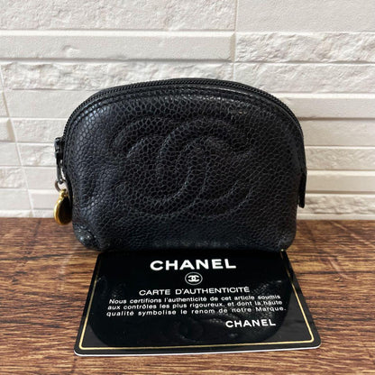 Chanel Caviar Leather CC Logo Coin Case Wallet Black