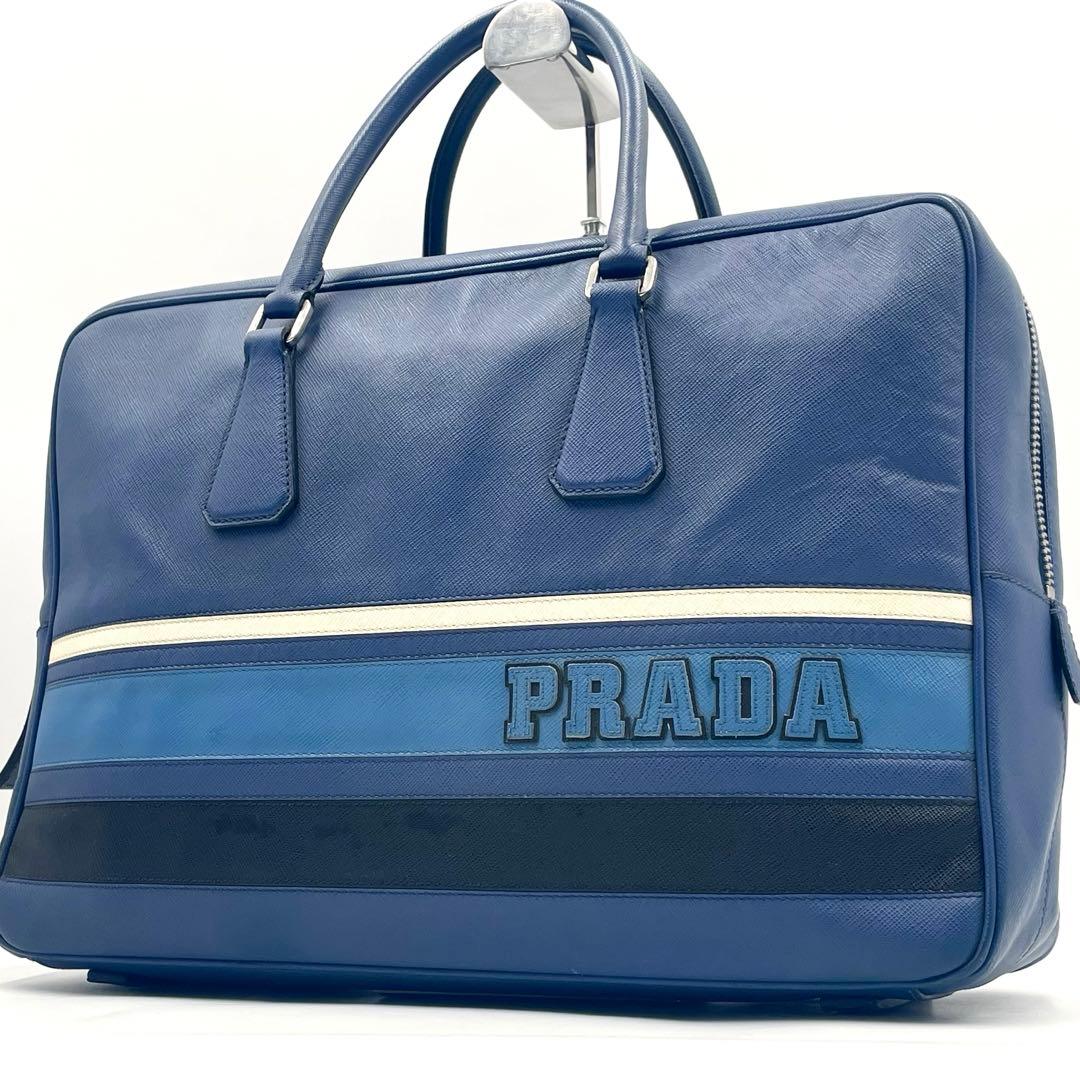 Prada Saffiano Ligue Briefcase Large Blue Business  Mens
