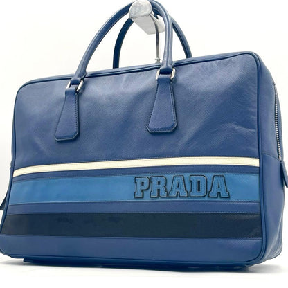 Prada Saffiano Ligue Briefcase Large Blue Business  Mens