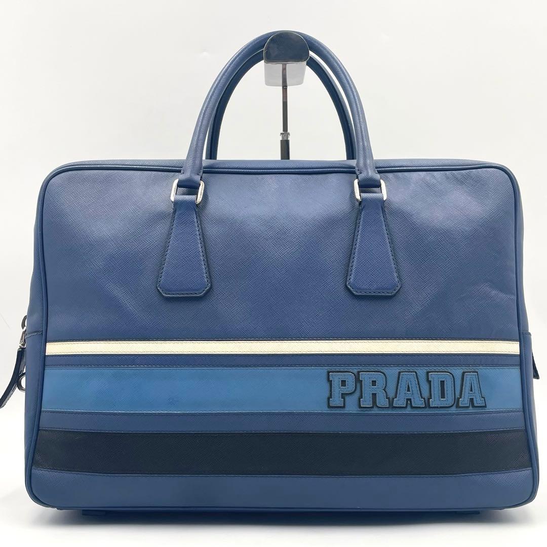 Prada Saffiano Ligue Briefcase Large Blue Business  Mens