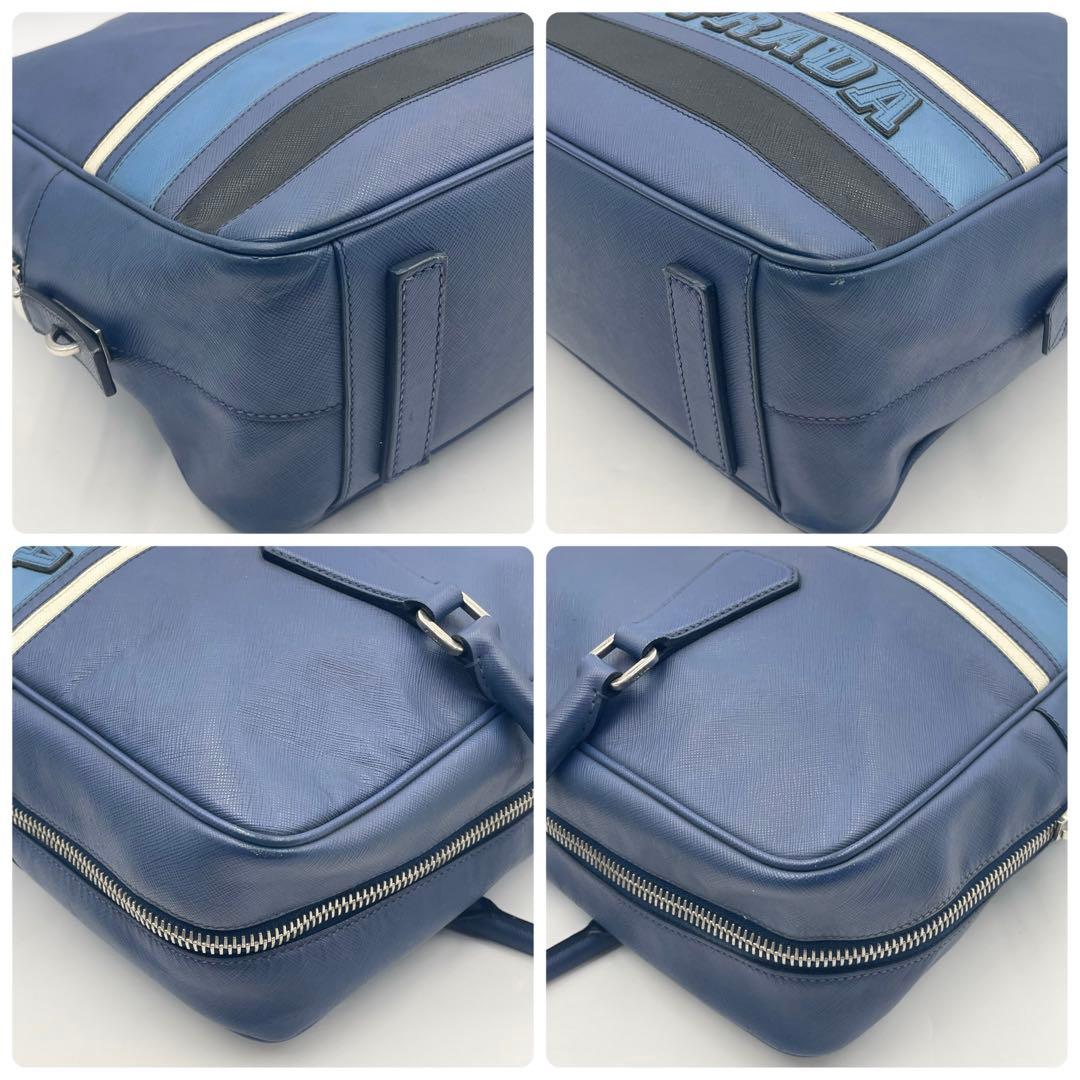 Prada Saffiano Ligue Briefcase Large Blue Business  Mens