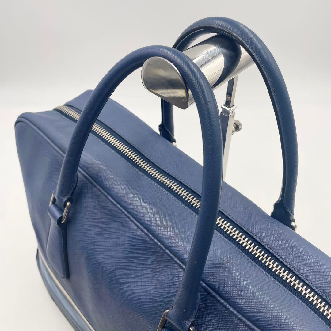 Prada Saffiano Ligue Briefcase Large Blue Business  Mens