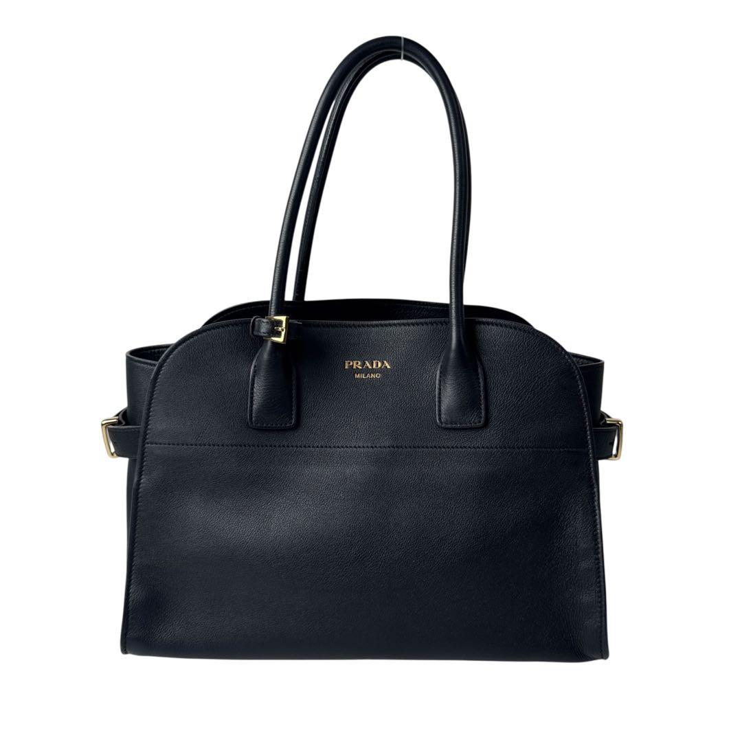 Prada Medium Soft Gray Leather Tote Bag — view 2