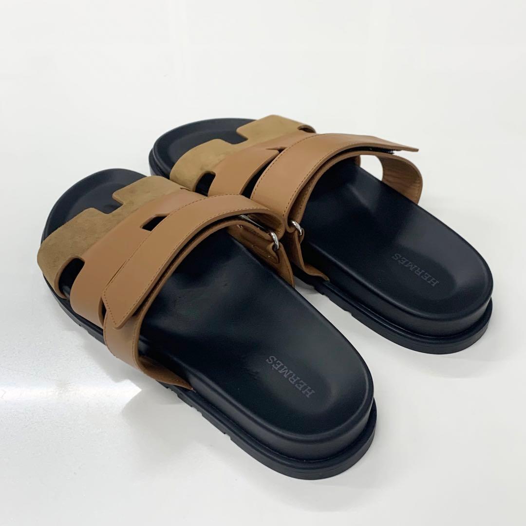 Hermes Chypre Leather Suede Velcro Strap Flat Sandals — view 4