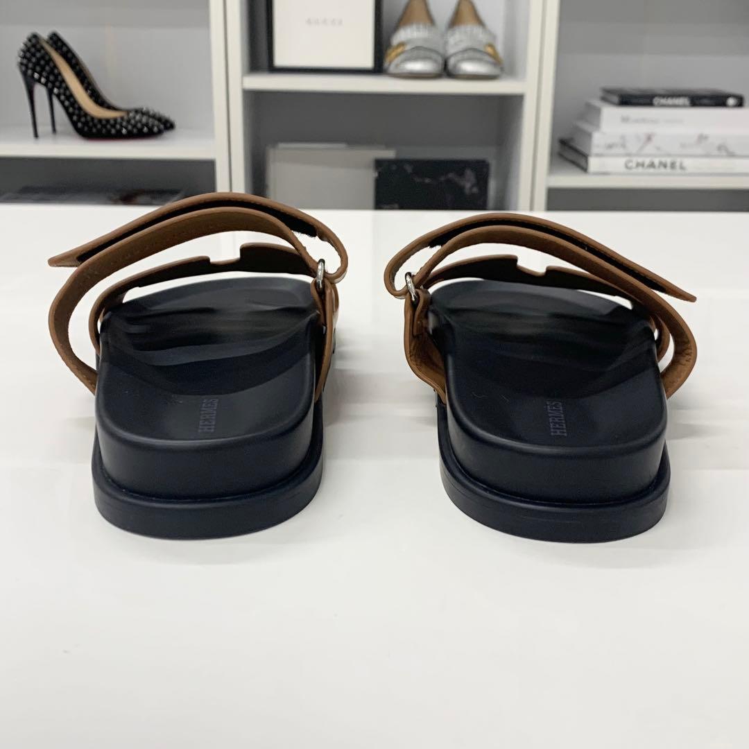 Hermes Chypre Leather Suede Velcro Strap Flat Sandals — view 5