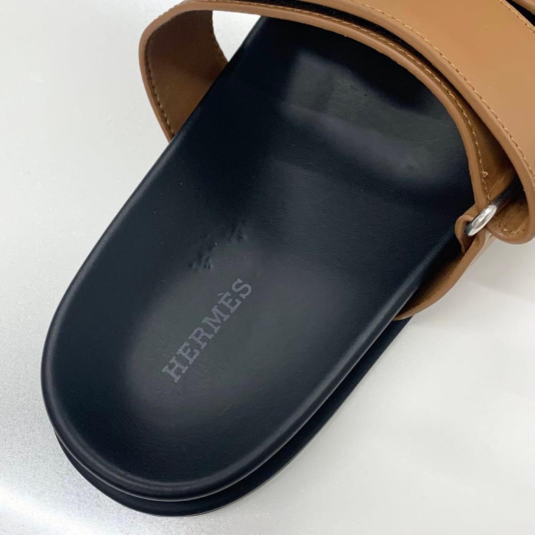 Hermes Chypre Leather Suede Velcro Strap Flat Sandals — view 7